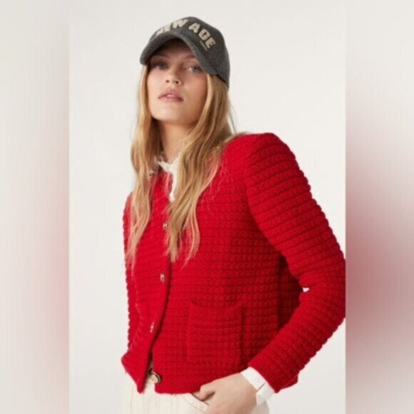 ba&sh Jackets & Blazers - NEW Ba&sh Bash Gaspard  Tweed Cardigan Jacket in Red | size 2 / M